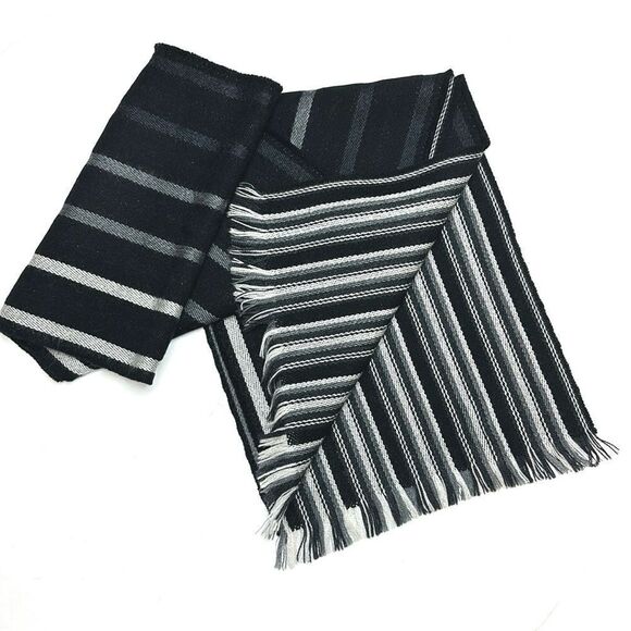 Amicale Men’s Wool Scarf Black Gray Striped 10,5x68 inches - Picture 5 of 7